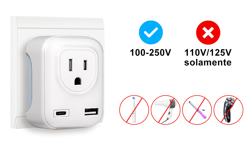 # European Plug Adapter, Travel Charger with Type C and USB Port, American to European Adapter with AC Outlets for EU, Spain, Germany, France (Type C + USB - Europe)