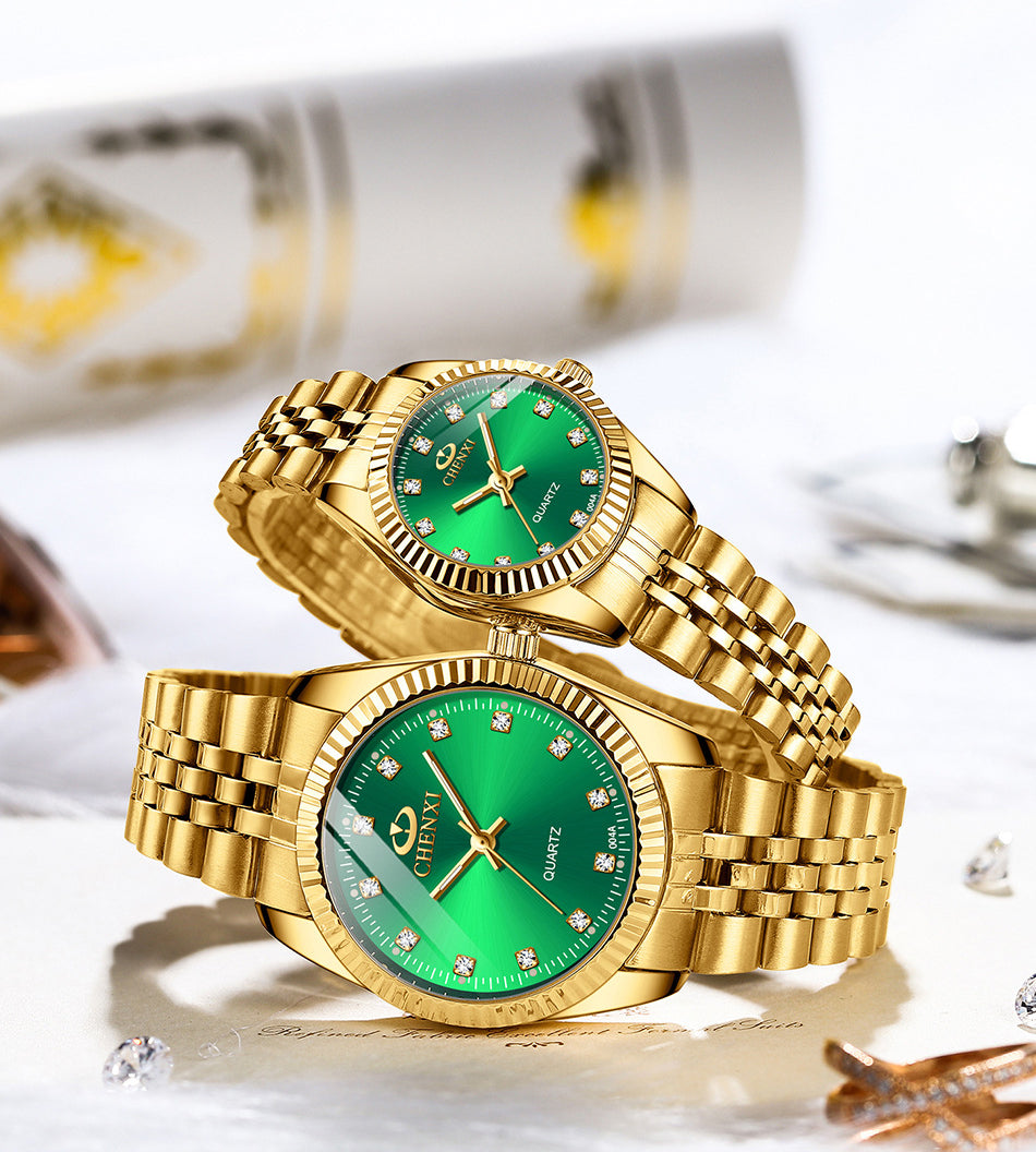 #8 Relógios de ouro para casais, homens e mulheres, resistentes à água, relógios de negócios, presente de celebração