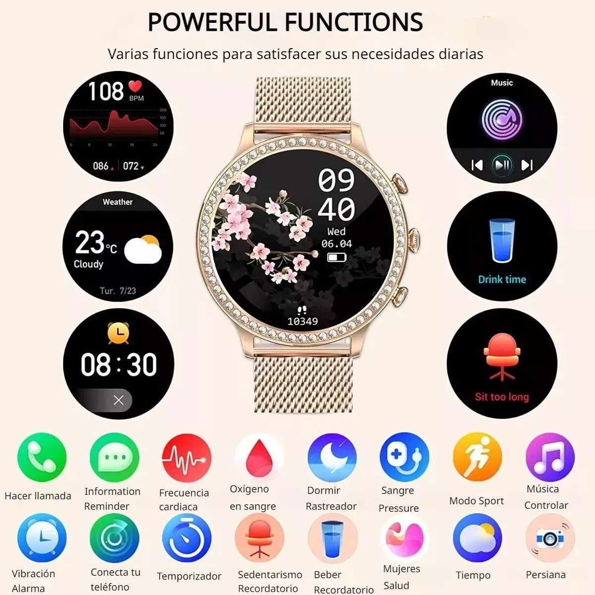 Smartwatch Para Mujer Fitness Tracker Reloj Inteligente, Responder/h