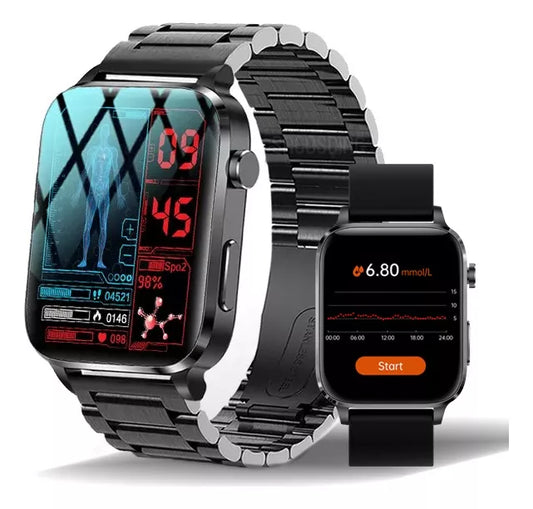 2uds Smartwatches F100 Reloj Inteligente Glucosa Ecg Salud Presión Arterial Hombre