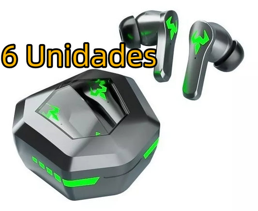 # 6 Unidades Audífonos in-ear gamer inalámbricos Eccdo N35 negro con luz verde LED Mayoreo