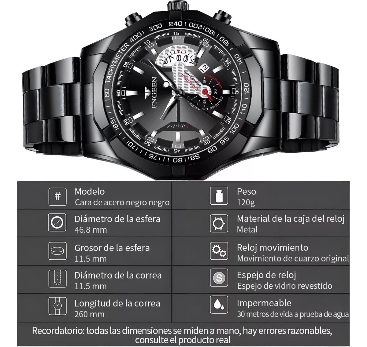 6 Peças Relógios Marca nova com alça metálica para data Para homens Atacado