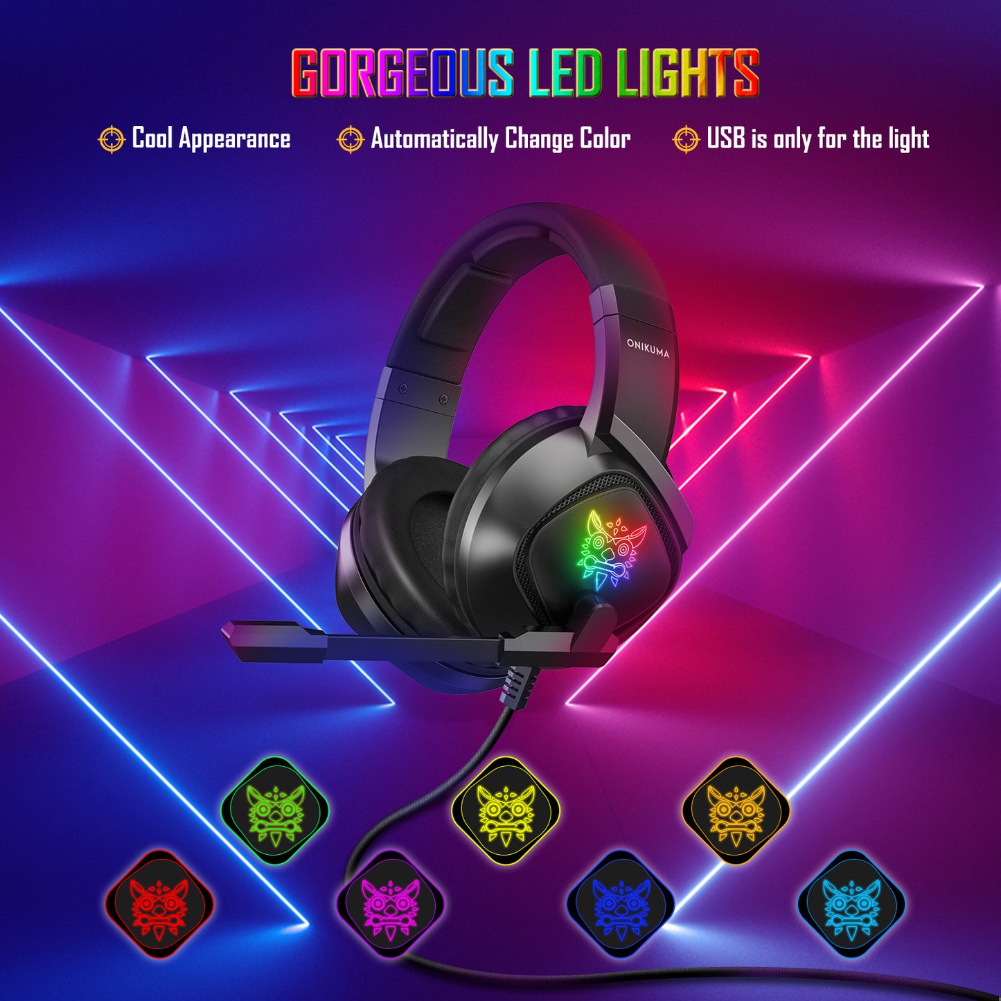 # Audífonos Gamer K19 con luz Rgb LED Mayoreo