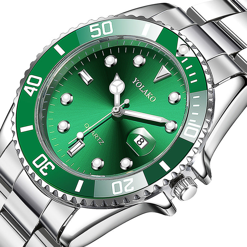 # Green Water Ghost Calendar Watches Quartz Watch with Steel Strap Venture Wholesale Gift