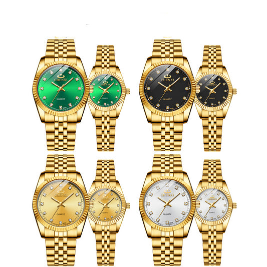 #8 Relógios de ouro para casais, homens e mulheres, resistentes à água, relógios de negócios, presente de celebração