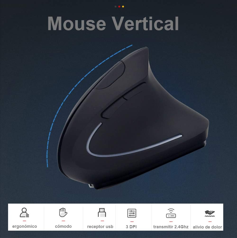 Mouse sem fio ergonômico recarregável de 5 unidades, mouse óptico vertical de 2,4 GHz com 3 DPIs ajustáveis ​​com receptor USB, compatível com sistema Windows e Mac