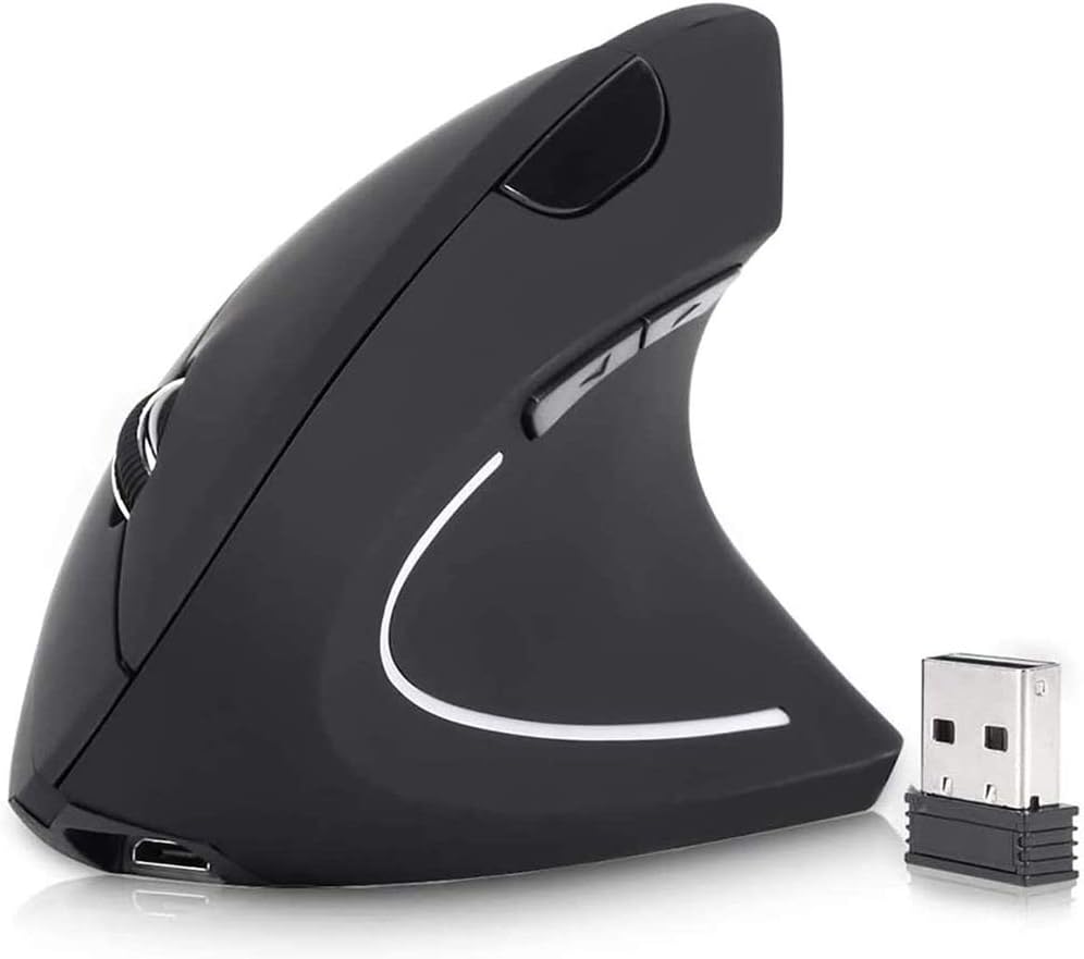 Mouse sem fio ergonômico recarregável de 5 unidades, mouse óptico vertical de 2,4 GHz com 3 DPIs ajustáveis ​​com receptor USB, compatível com sistema Windows e Mac