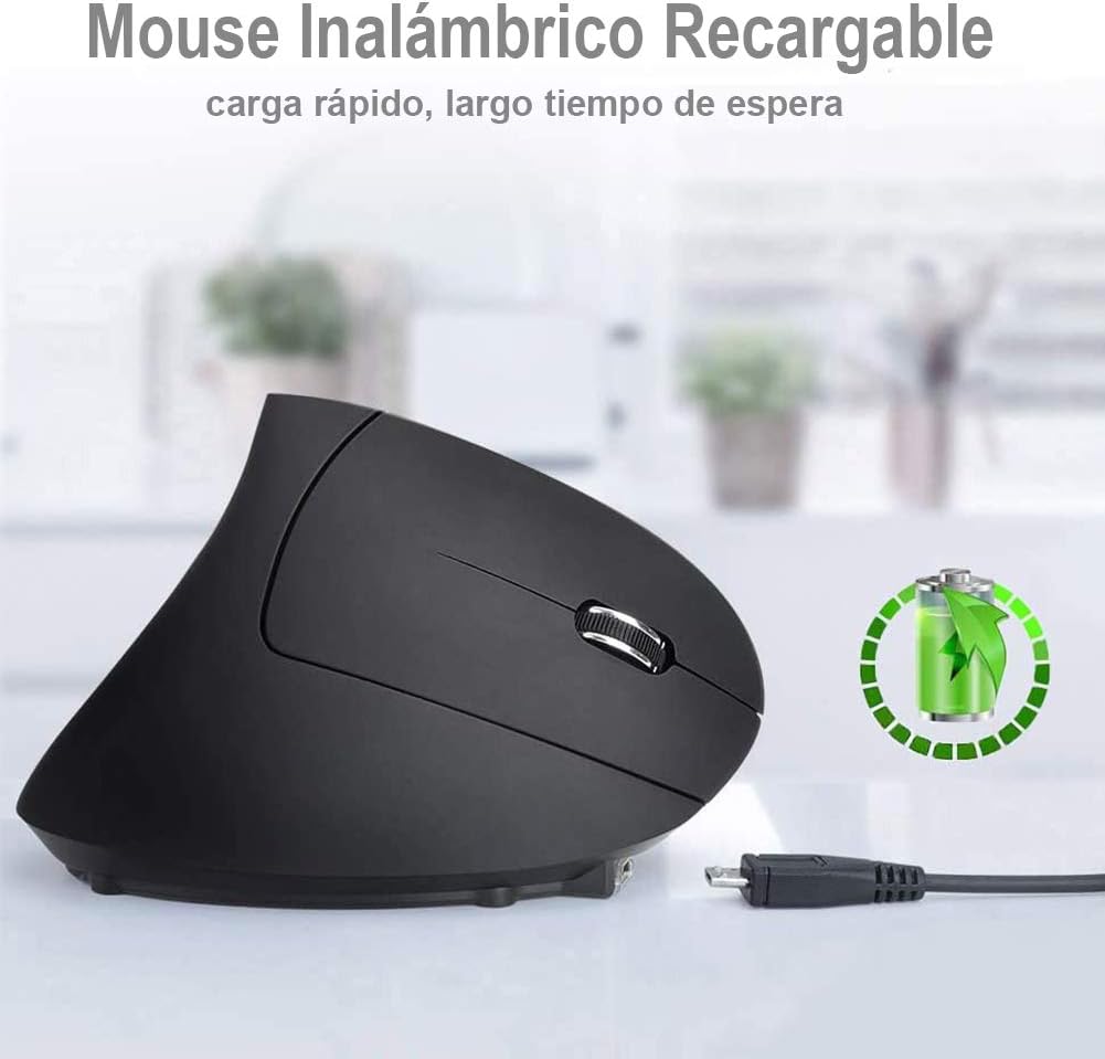 Mouse sem fio ergonômico recarregável de 5 unidades, mouse óptico vertical de 2,4 GHz com 3 DPIs ajustáveis ​​com receptor USB, compatível com sistema Windows e Mac