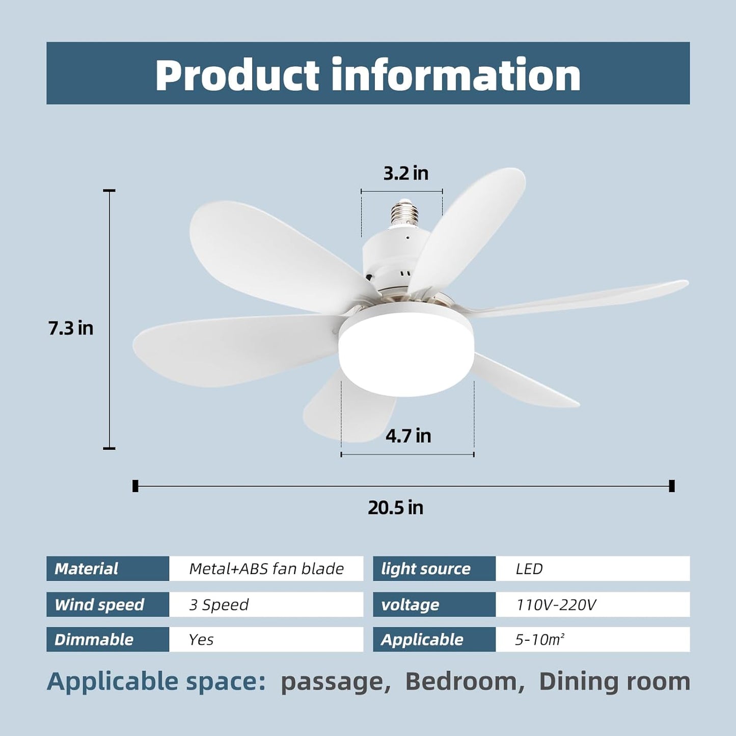 # 2piezas/ 3piezas Ventiladores De Techo Con Lampara Led E27/26 40w 52cm Diametro 3 Velocidades