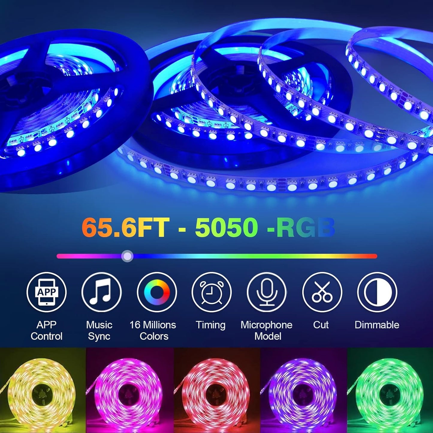 # 40 M/60 M RGB Led Strips Wifi Led Lights Alexa App Control, Musical Synchronization, Sensitive Integrated Microphone for, for TV, Party, Home, DIY, Christmas Decoration, Control via APP for Android and iOS. (10 meters on a roll )