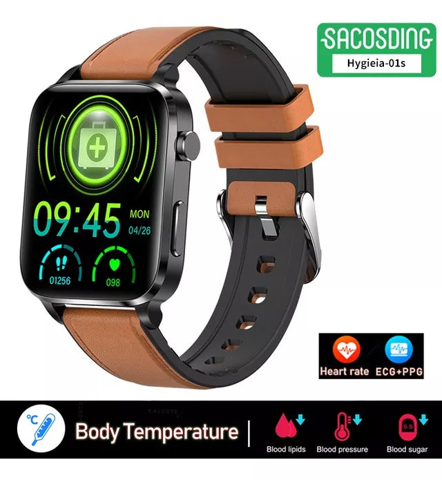 2uds Smartwatches F100 Reloj Inteligente Glucosa Ecg Salud Presión Arterial Hombre