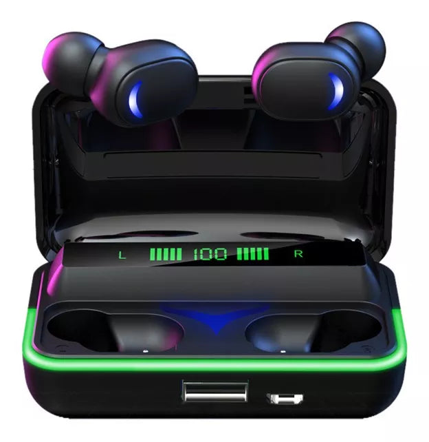 #6 unidades Fones de ouvido intra-auriculares Gamer Fones de ouvido sem fio à prova d'água E10 pretos com luz LED