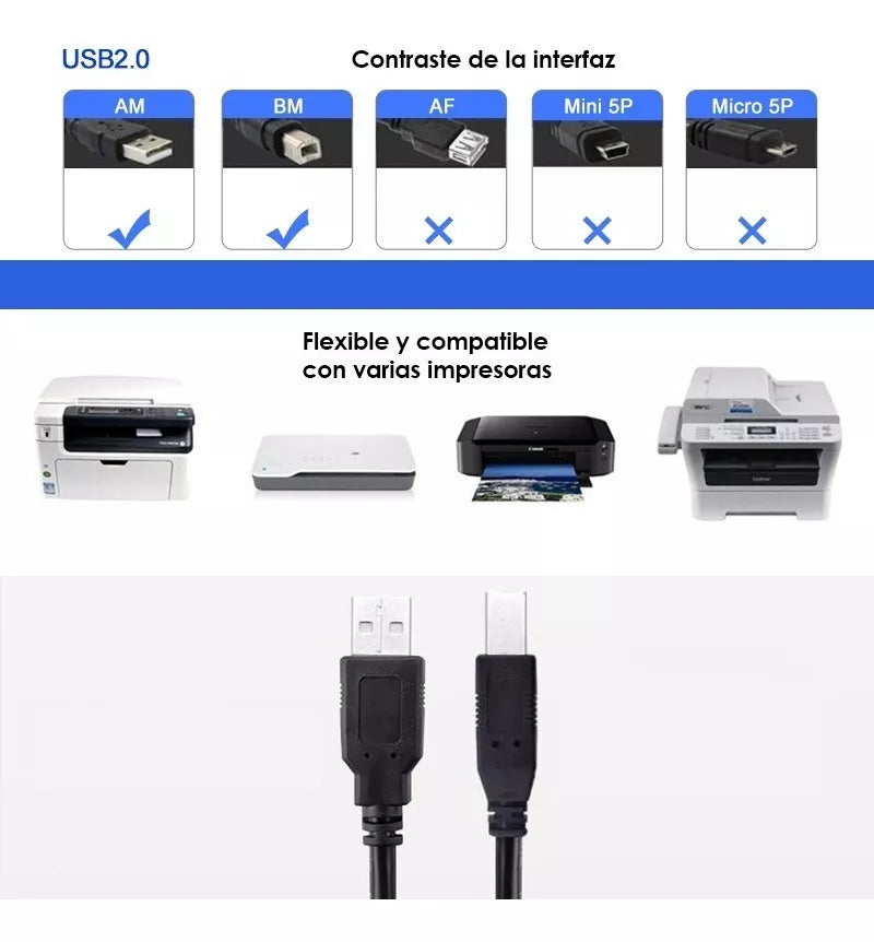 20/40piezas Cable De Impresora Universal 1.35m Usb 2.0 Hp/epson Calidad Mayoreo,