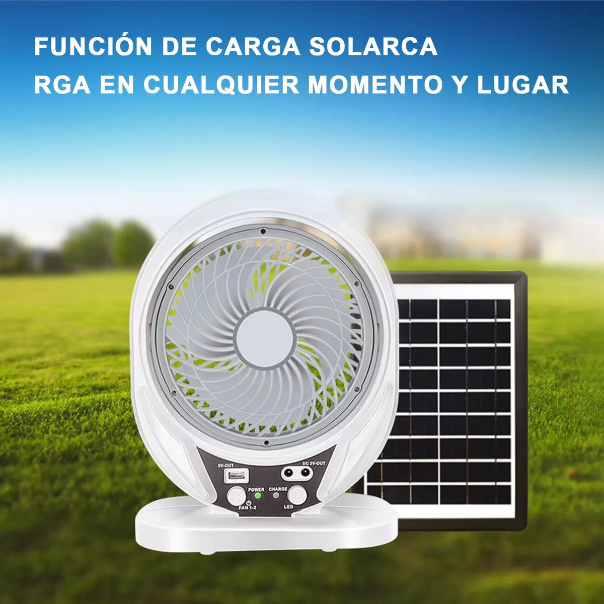 Ventilador Con Panel Solar Recargable Luce Led