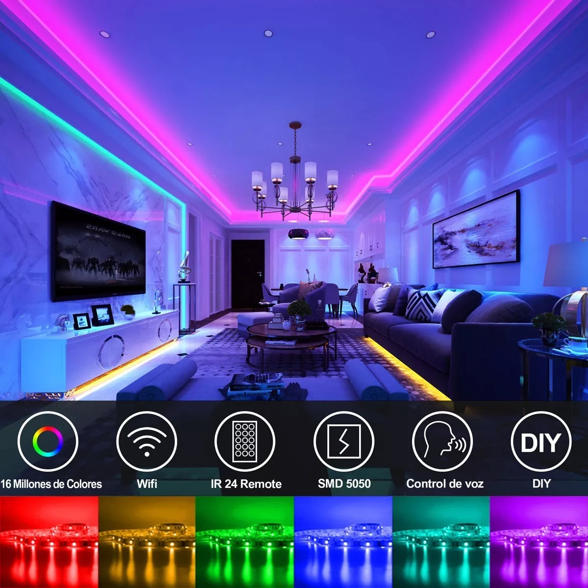 # 40 M/60 M RGB Led Strips Wifi Led Lights Alexa App Control, Musical Synchronization, Sensitive Integrated Microphone for, for TV, Party, Home, DIY, Christmas Decoration, Control via APP for Android and iOS. (10 meters on a roll )