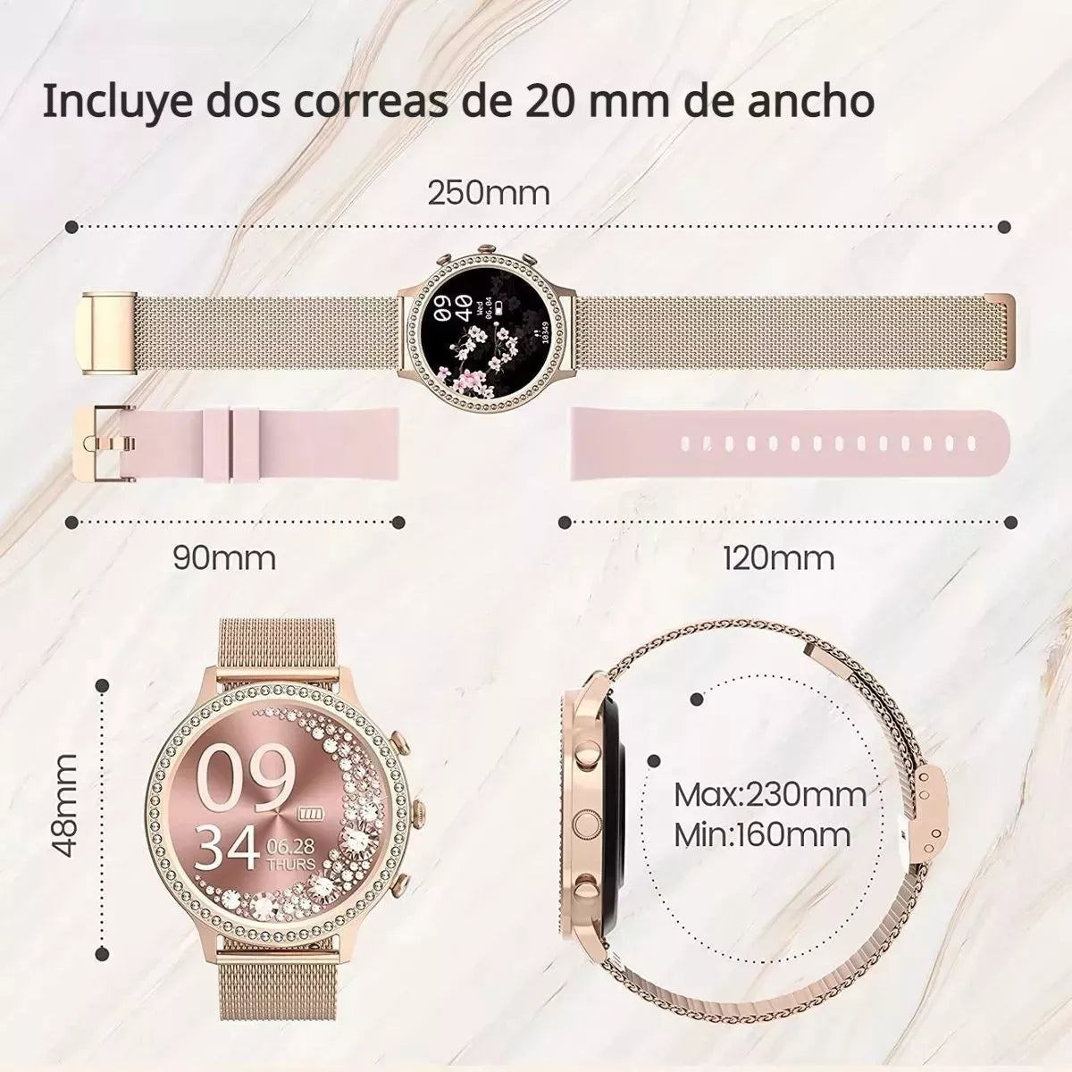 Smartwatch Para Mujer Fitness Tracker Reloj Inteligente, Responder/h