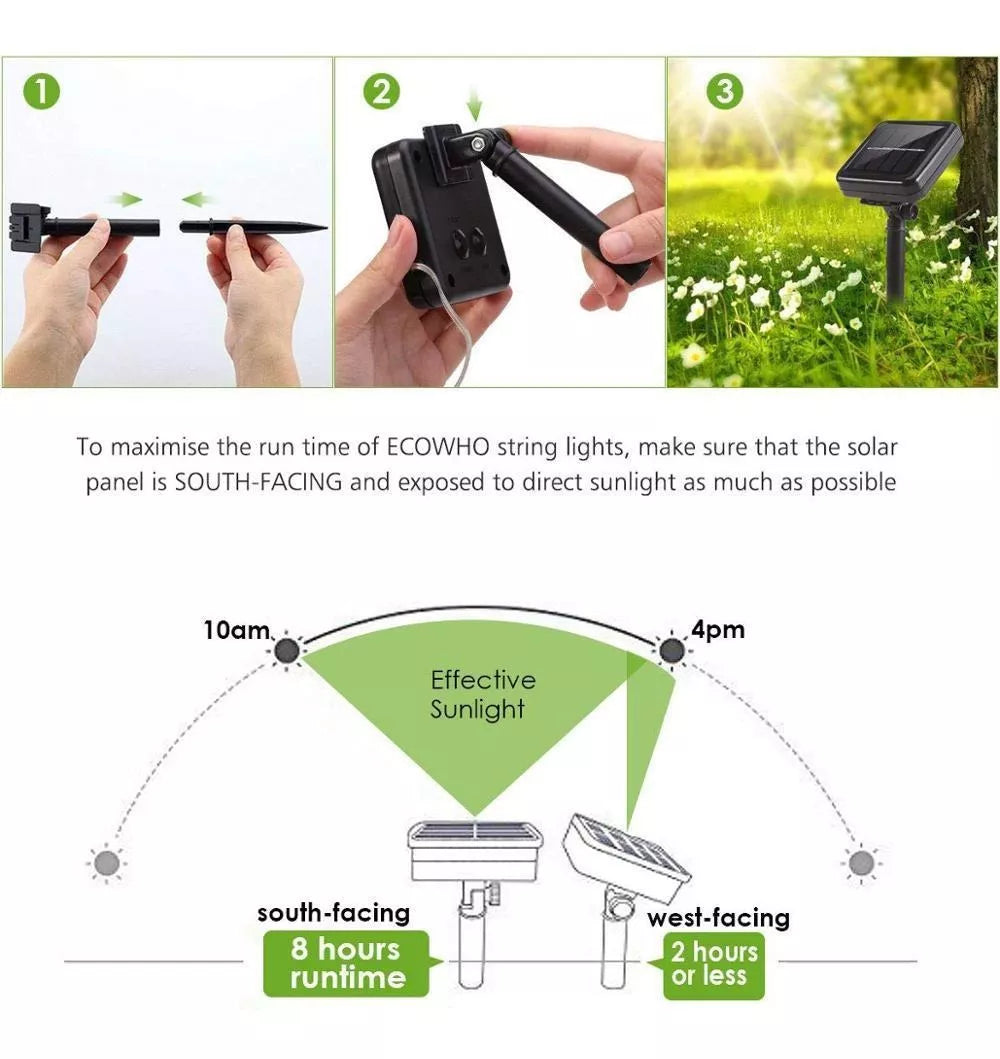 # 5 Tiras de guirlanda solar iluminam tira de LED de 22 m 8 modos de luzes solares para jardim ao ar livre (1 tira de 22 metros)