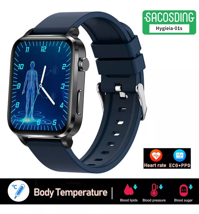 2 unidades Smartwatches F100 Relógio Inteligente Glicose Ecg Saúde Pressão Arterial Homens