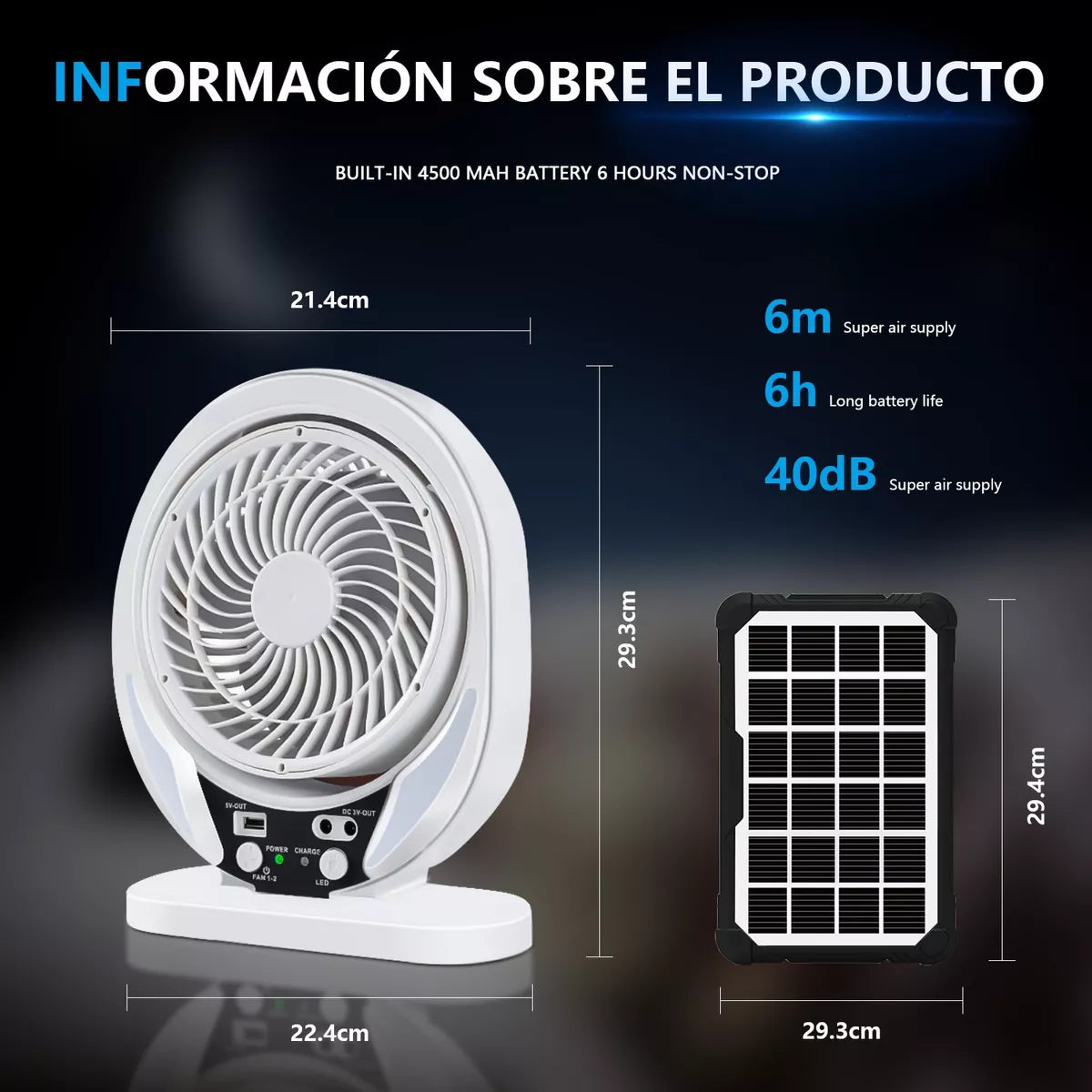 Ventilador Con Panel Solar Recargable Luce Led