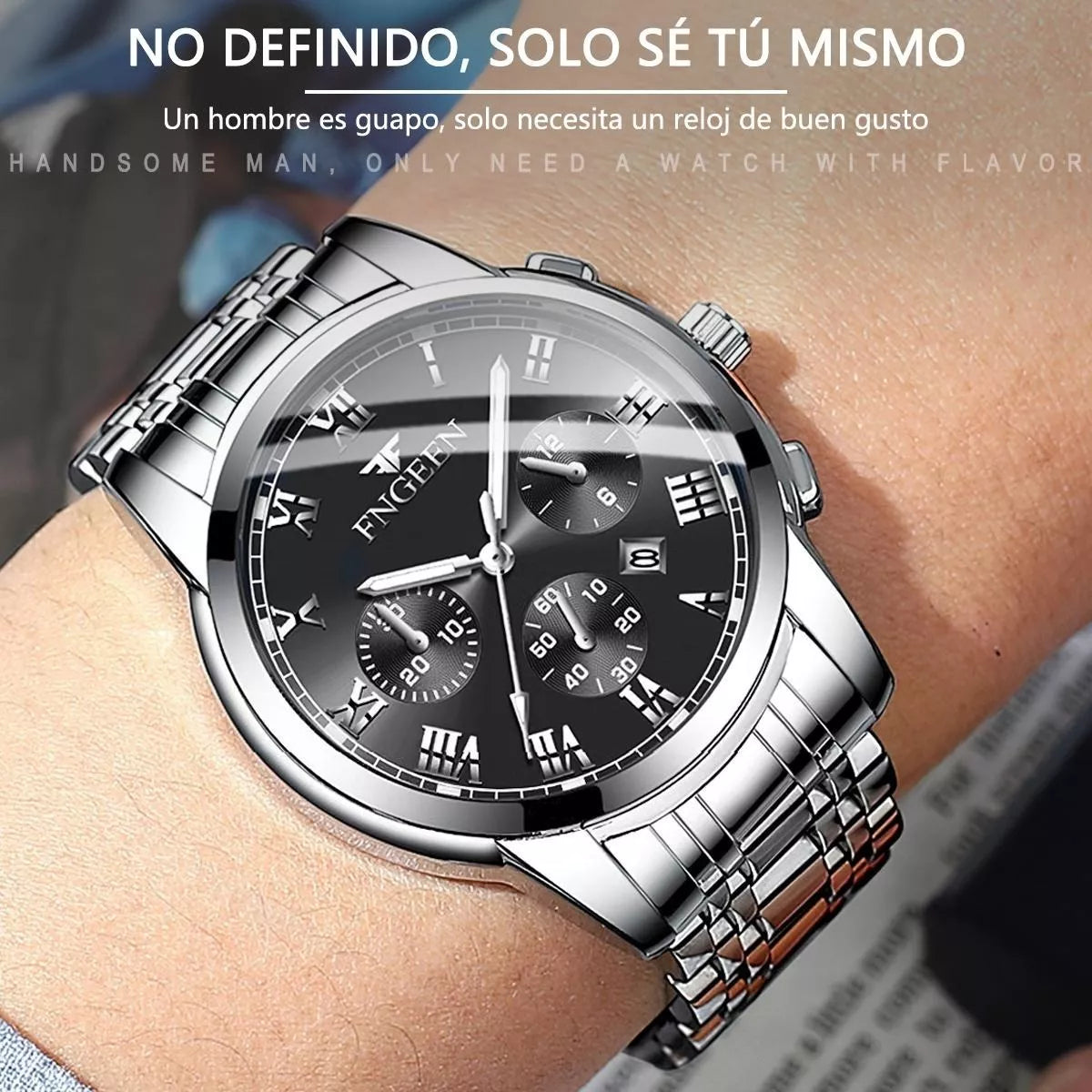 Novo relógio original com data pulseira de metal masculino atacado fz