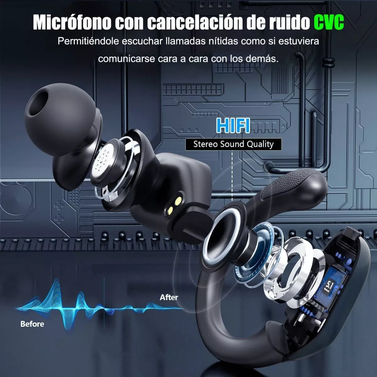 Auriculares Inalámbricos Deportivos Bluetooth Con Ganchos BX17