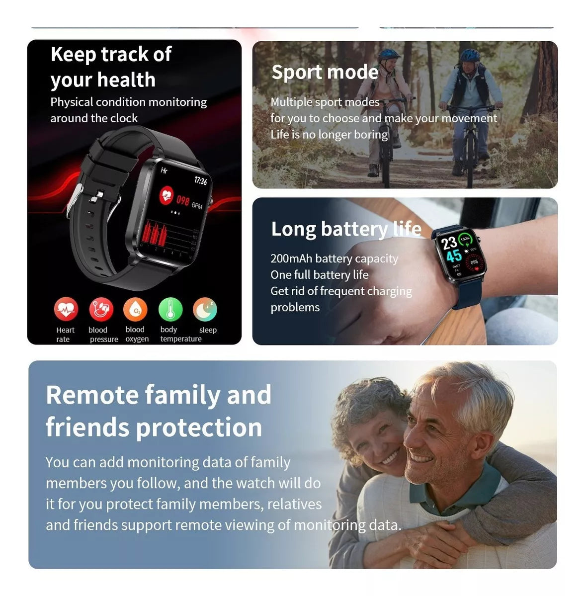 2 unidades Smartwatches F100 Relógio Inteligente Glicose Ecg Saúde Pressão Arterial Homens