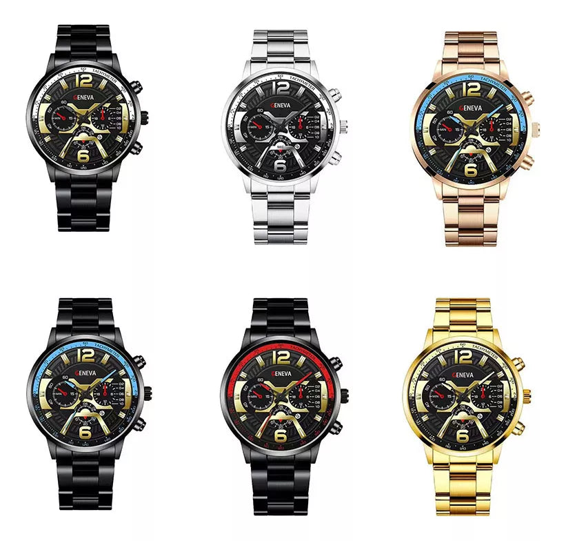 6piezas/12piezas/18piezas Relojes Genva Hombre Automático Movimiento Cuarzo Regalo Mayoreo