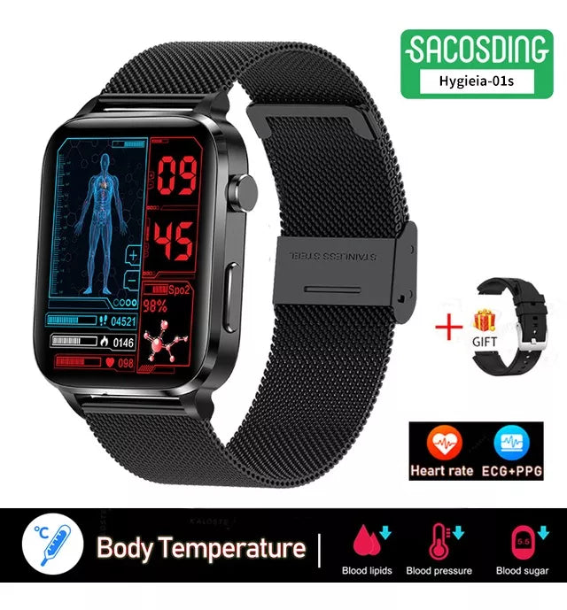 2uds Smartwatches F100 Reloj Inteligente Glucosa Ecg Salud Presión Arterial Hombre