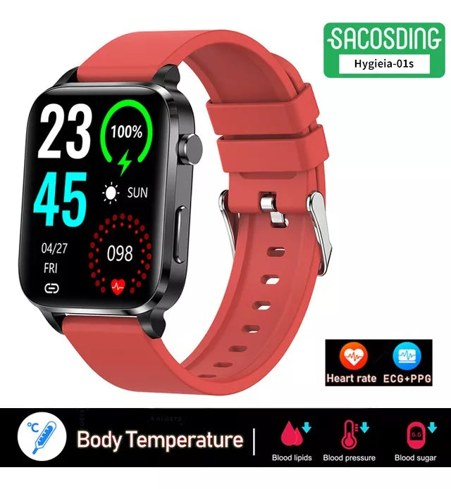 2 unidades Smartwatches F100 Relógio Inteligente Glicose Ecg Saúde Pressão Arterial Homens