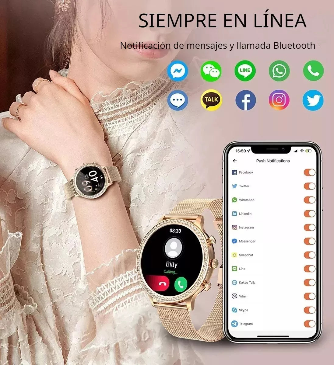 Smartwatch Para Mujer Fitness Tracker Reloj Inteligente, Responder/h