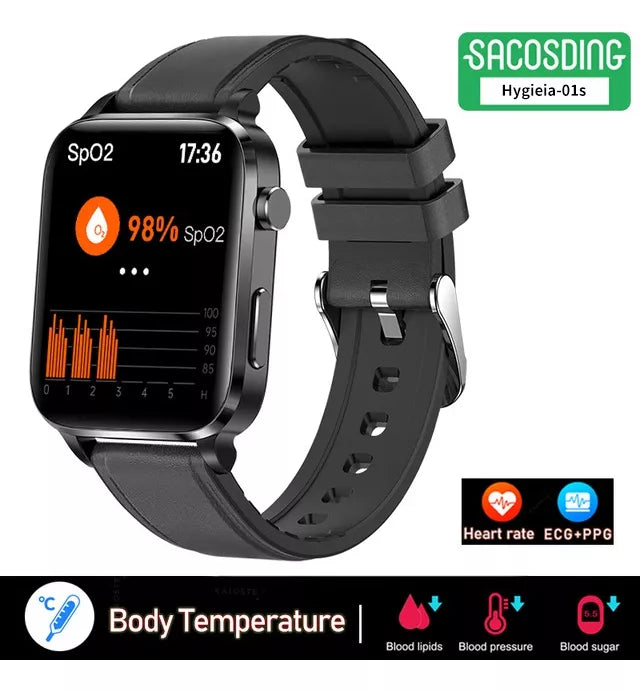 2 unidades Smartwatches F100 Relógio Inteligente Glicose Ecg Saúde Pressão Arterial Homens