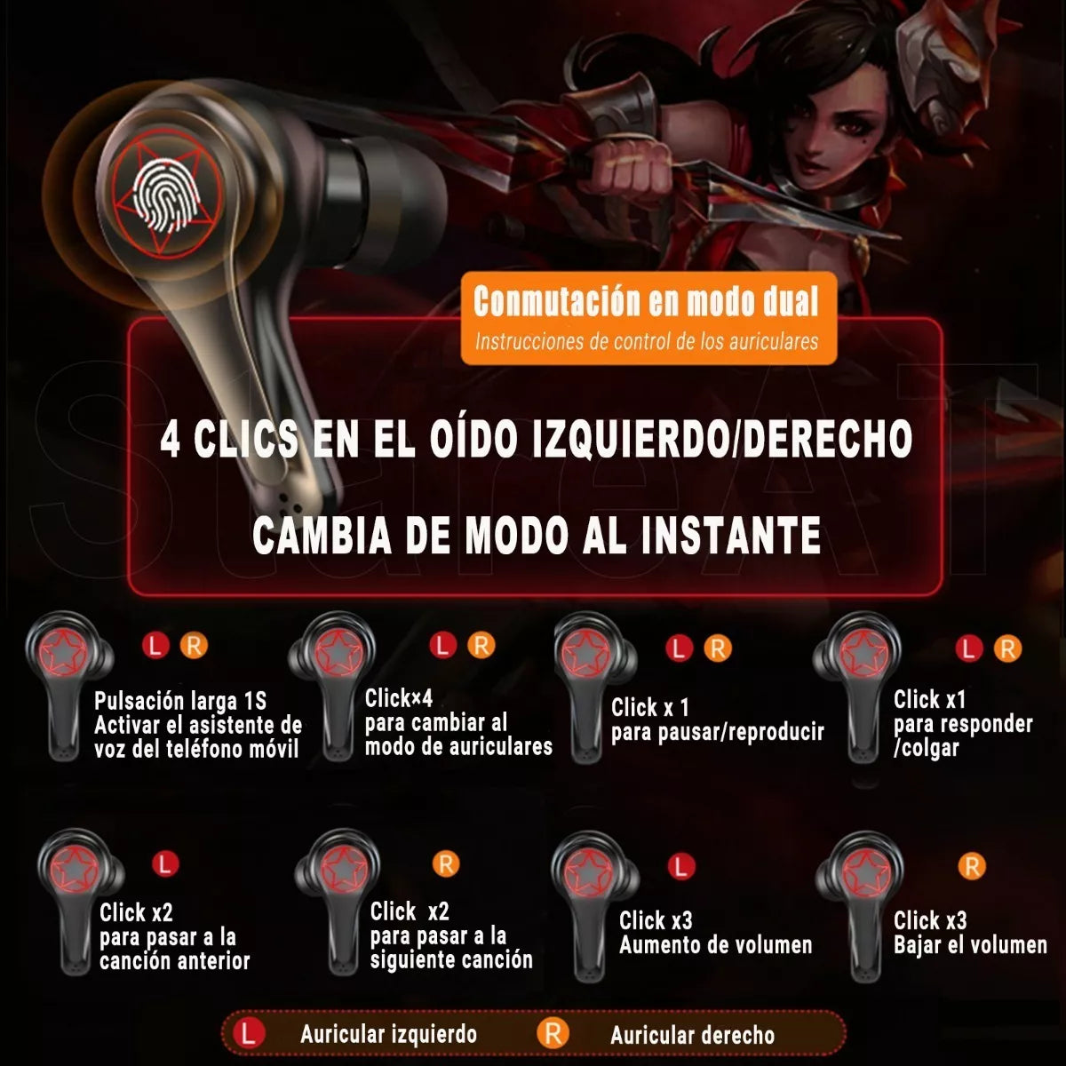 5piezas Audífonos Bluetooth S500 Gaming De Baja Latencia Estéreo Mayoreo