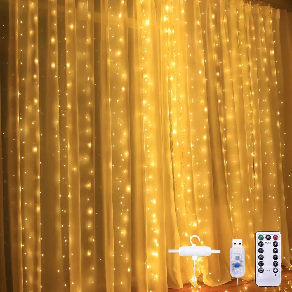 Cortinas Serie Luces 300 Led Decorativas Usb 8 Modos 3x3m 10 Piezas Mayoreo