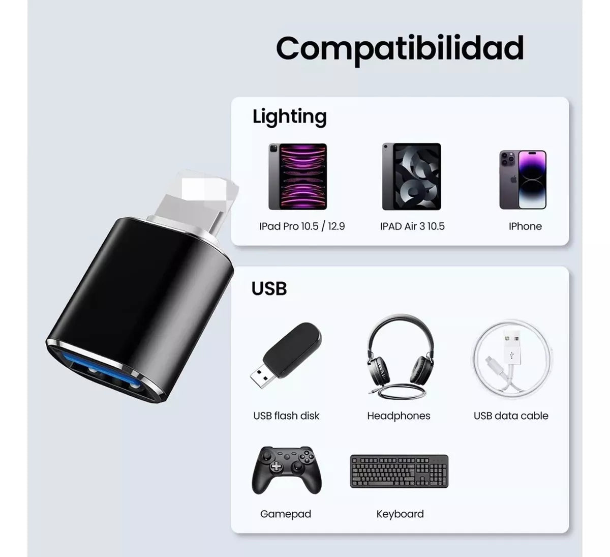 20/30 unidades Adaptador OTG para iPhone iPad (Lightning) Entrada USB 3.0 5gbps Atacado