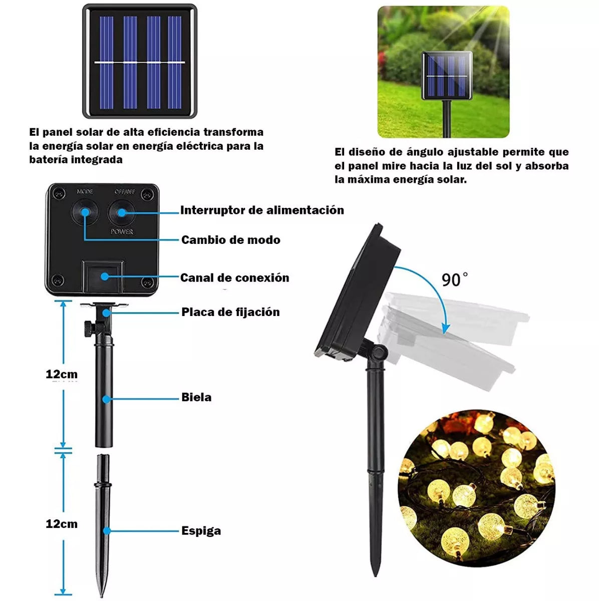 # 5 Tiras Guirnalda De Solar Luces 22m Tira Led 8 Modos De Luces Solares Para Jardín Exterior(1 tira de 22 metros)