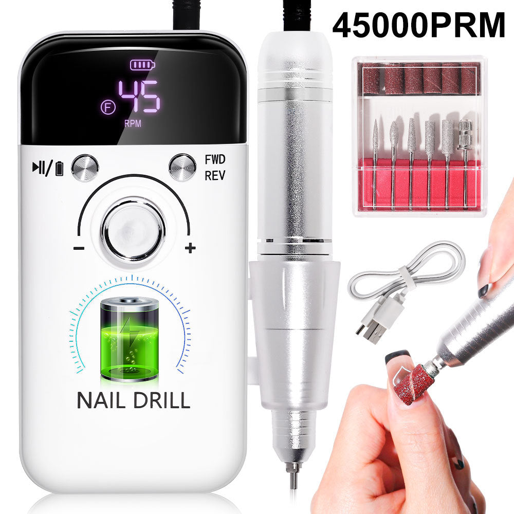 2 sets Pulidor De Uñas Esmeril Profesional Drill Portátil Taladro De Uñas Acrílica Recargable 45000 Rpm