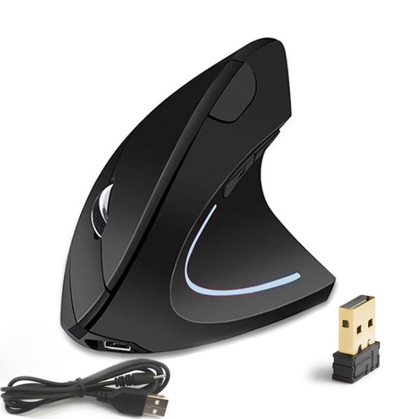 Mouse sem fio ergonômico recarregável de 5 unidades, mouse óptico vertical de 2,4 GHz com 3 DPIs ajustáveis ​​com receptor USB, compatível com sistema Windows e Mac