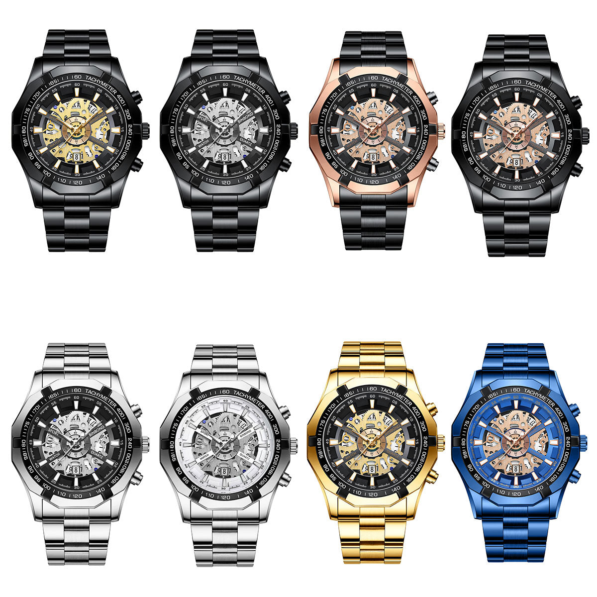 # 8 pieces Watches New Original Luminous Metallic Steel Strap Men's Gift Party Birthday Meeting Father's Day Wholesale