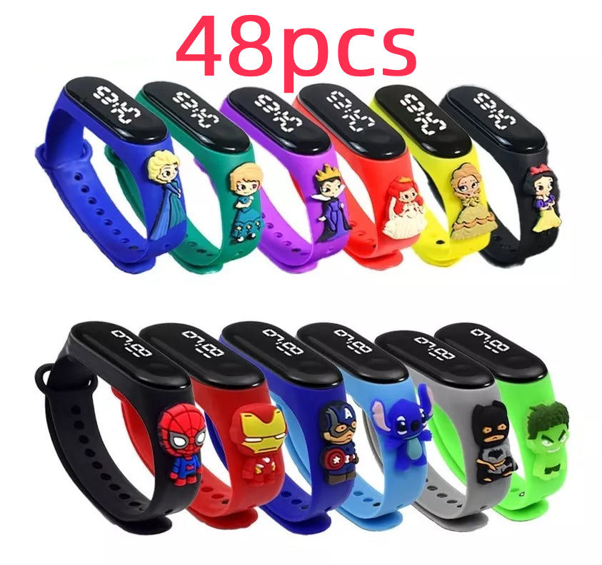 Children's Watches Heroic People and Princesses Led Cartoons Wholesale Gift, 48 pieces