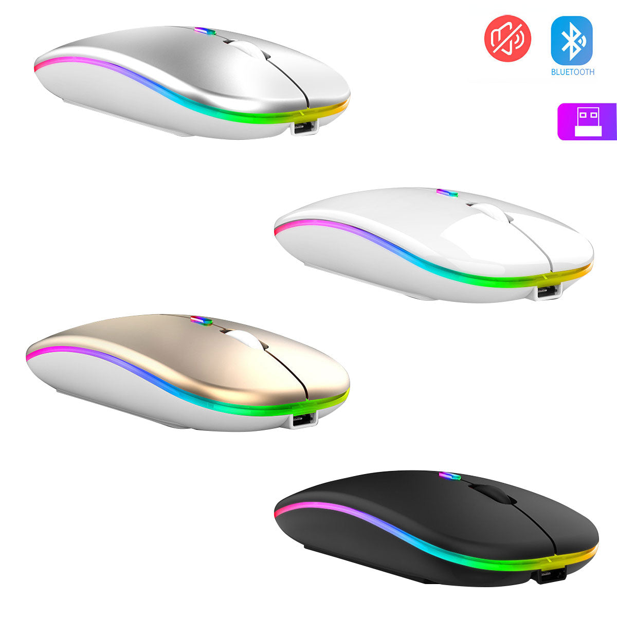 4/10piezas Mouse Ratón Inalámbrico 2.4g Bluetooth Recargable Portátil Mouse Mouse Ratónl Silencioso