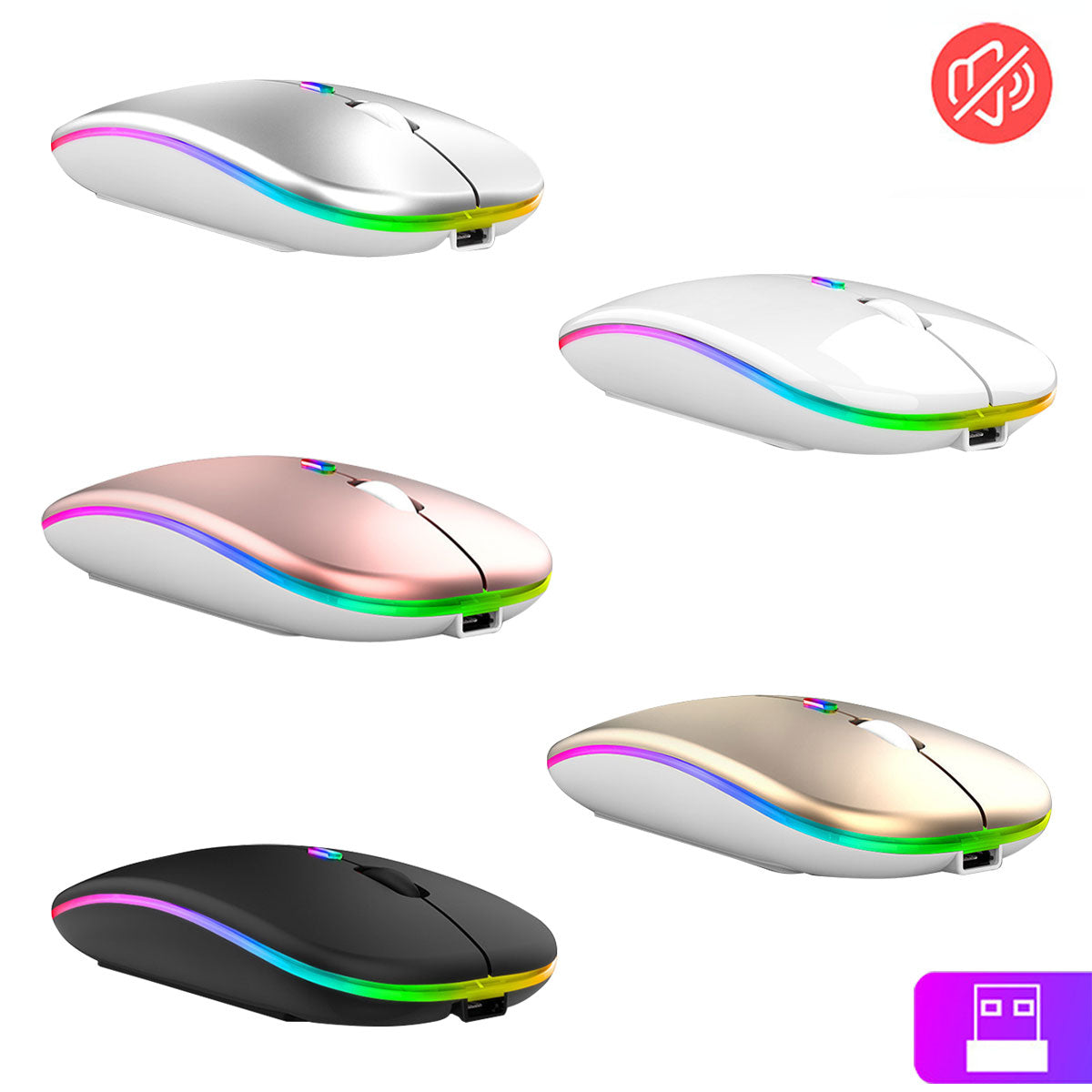 4/10 unidades de mouse silencioso sem fio recarregável portátil 2,4 g