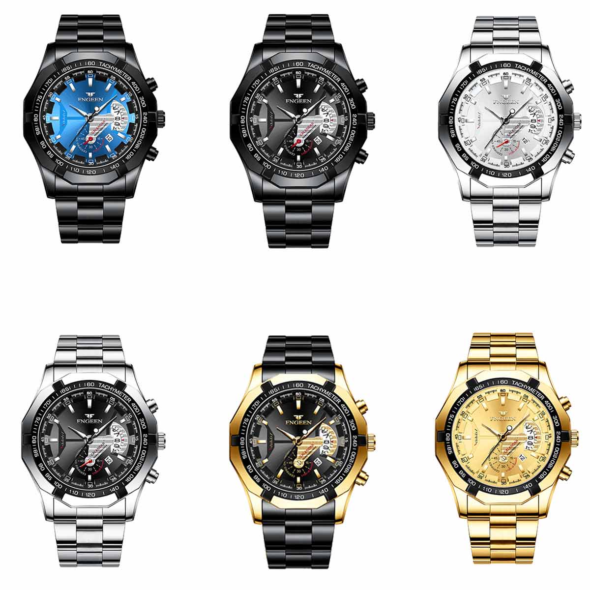 Watches 6 Pieces Brand New with Metal Strap Date for Men Wholesale