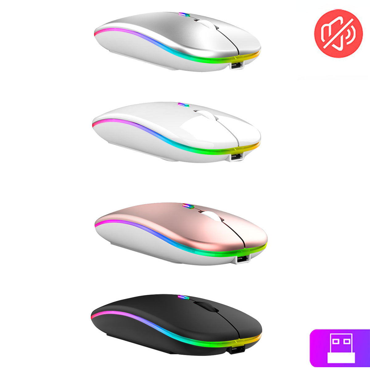 4/10 unidades de mouse silencioso sem fio recarregável portátil 2,4 g