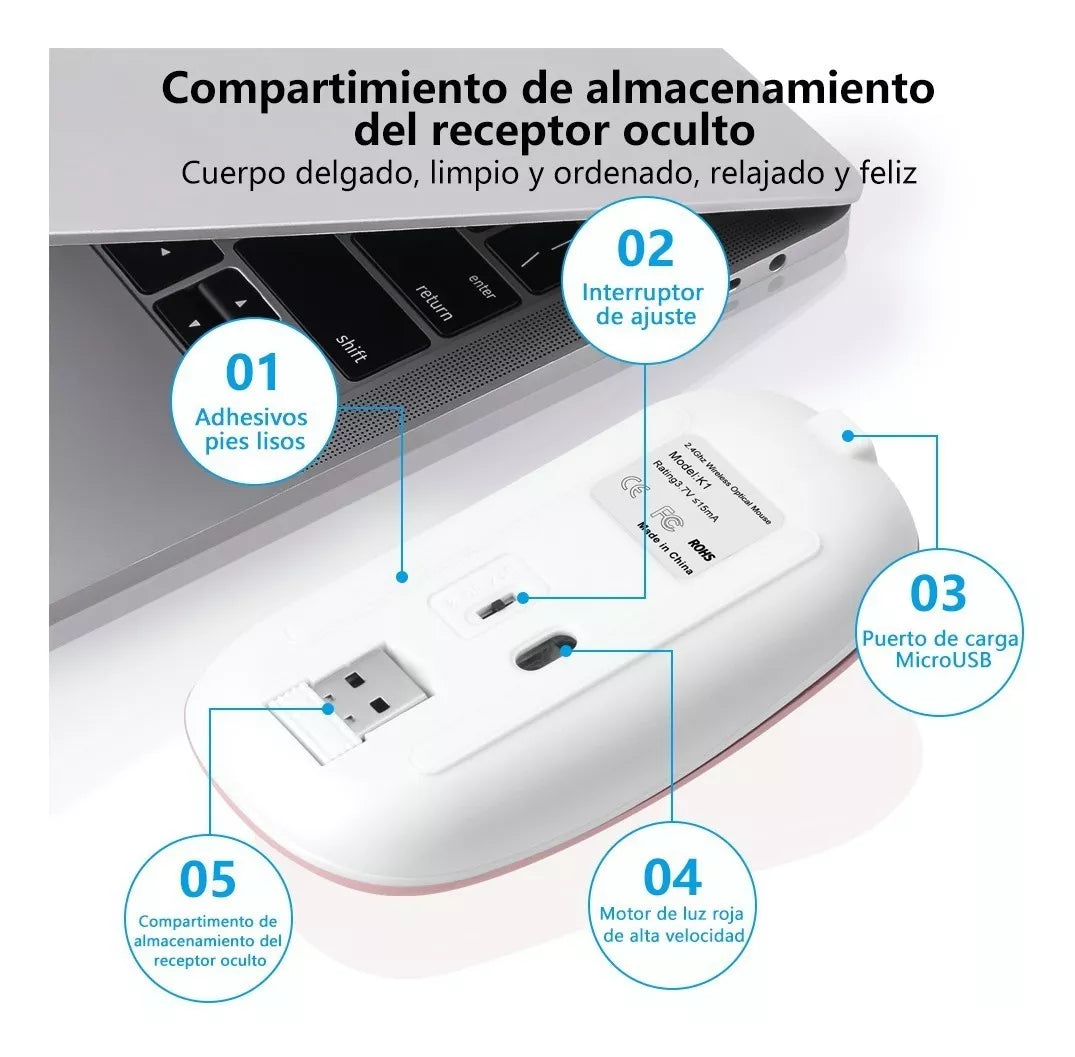 4/10piezas Mouse Silencioso Inalámbrico Recargable Portátil 2.4g Ratón