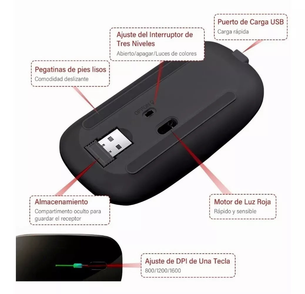 4/10piezas Mouse Ratón Inalámbrico 2.4g Bluetooth Recargable Portátil Mouse Mouse Ratónl Silencioso